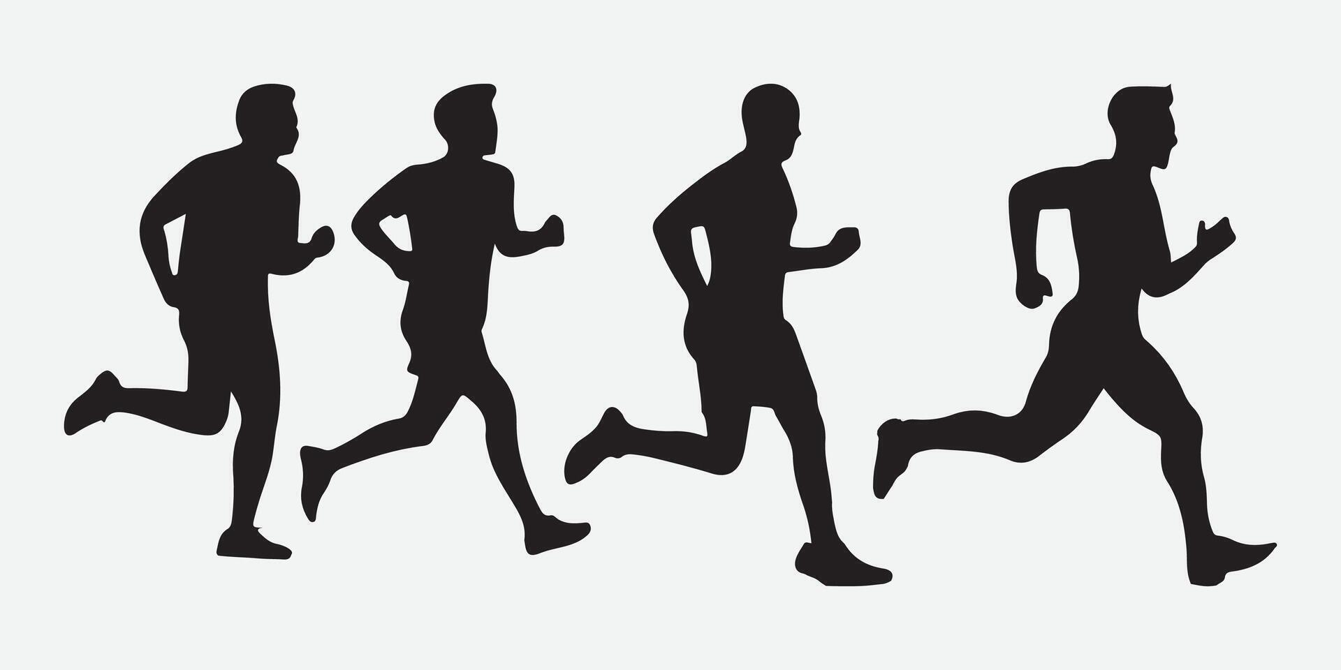 Laufen oder Joggen männlich Silhouetten isoliert auf Weiß Hintergrund Vektor Illustration