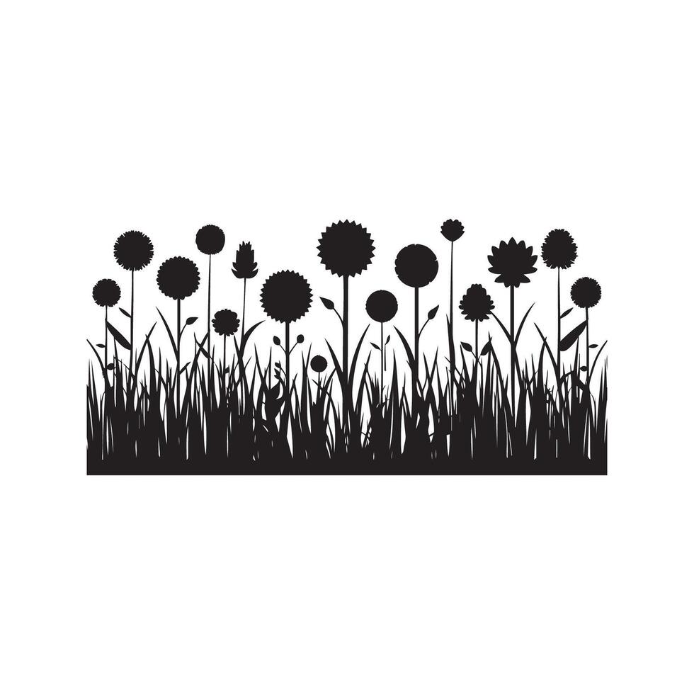 Silhouette Gras und Blumen Vektor Kunst Illustration