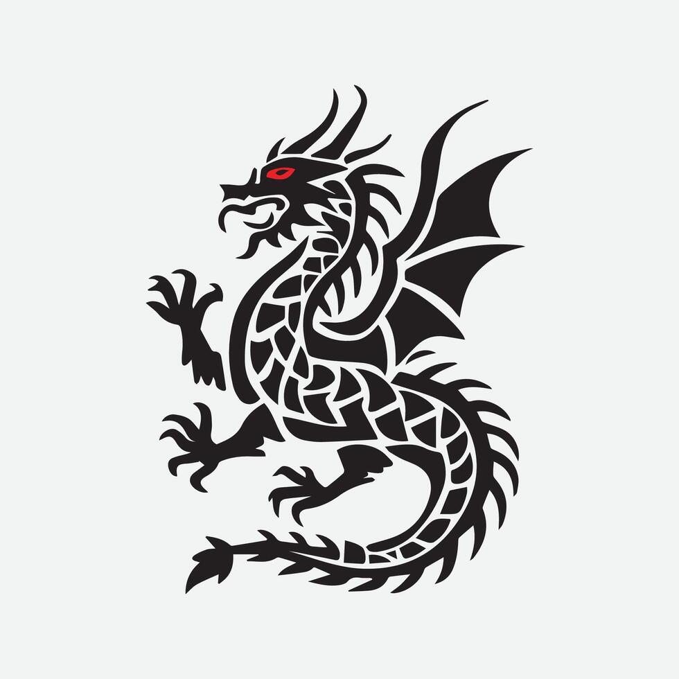 traditionell Chinesisch Drachen schwarz Silhouette Symbol isoliert auf ein Weiß Hintergrund Vektor Illustration Astrologie China Mond- Kalender Tier