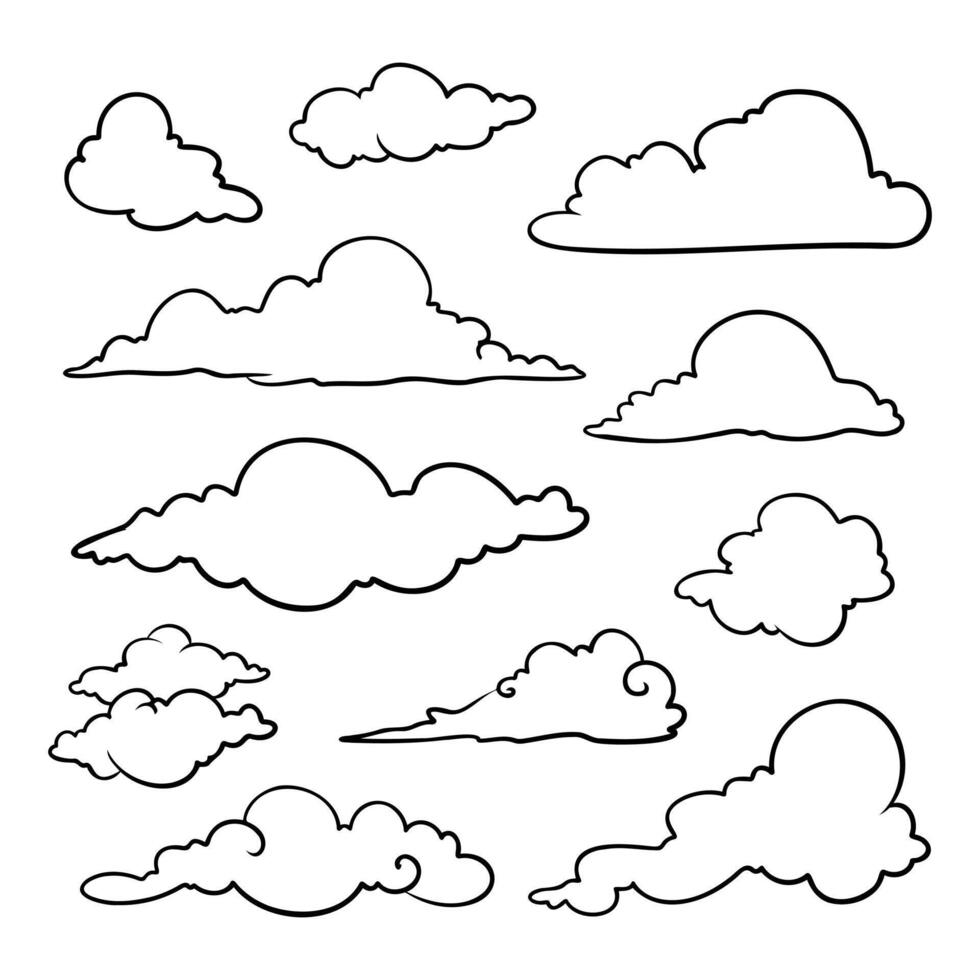 Gekritzelsatz Wolken, Vektorillustration. vektor