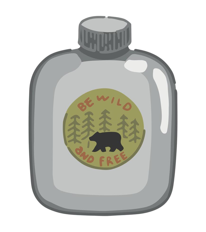 Flasche Gekritzel. Clip Art von Reise Ausrüstung, Camping, Wandern Werkzeug. Karikatur Vektor Illustration isoliert auf Weiß.