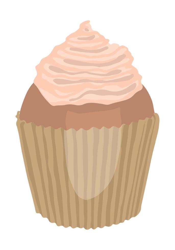 muffin efterrätt med grädde. hand dragen vektor illustration i platt stil. enda klotter av ljuv mat. tecknad serie ClipArt isolerat på vit bakgrund.