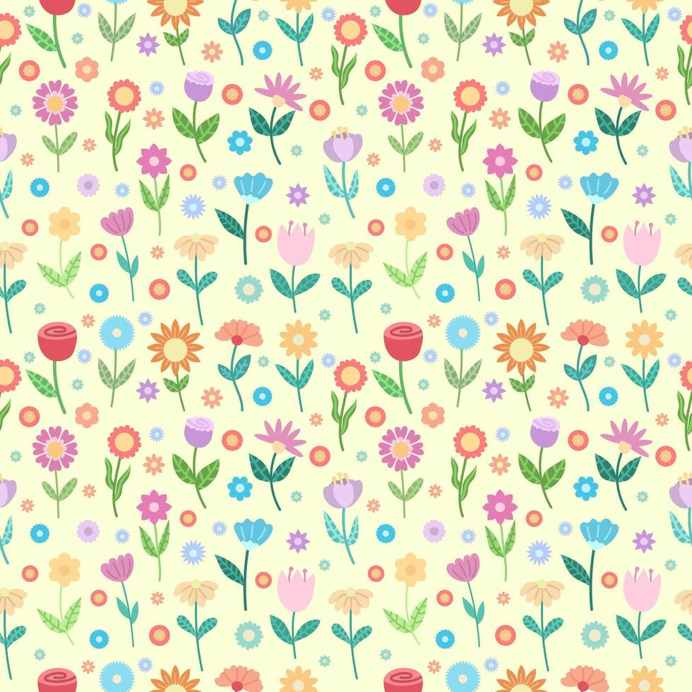 nahtlos modern minimalistisch Design mit anders bunt Blumen auf ein Gelb Hintergrund. Vektor