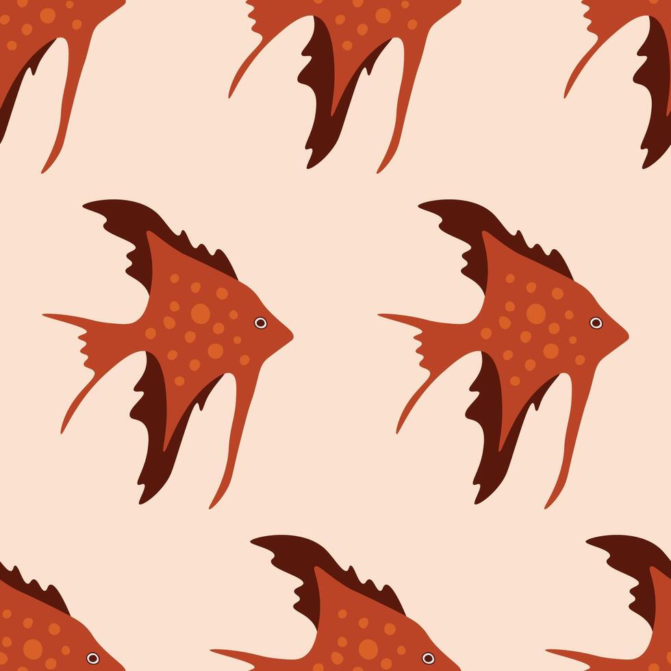 vektor sömlös mönster med röd tropisk fisk på orange bakgrund. tapet, textil- eller papper skriva ut