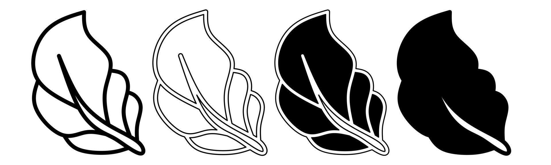schwarz und Weiß Illustration von ein Blätter. Blätter Symbol Sammlung mit Linie. Lager Vektor Illustration.