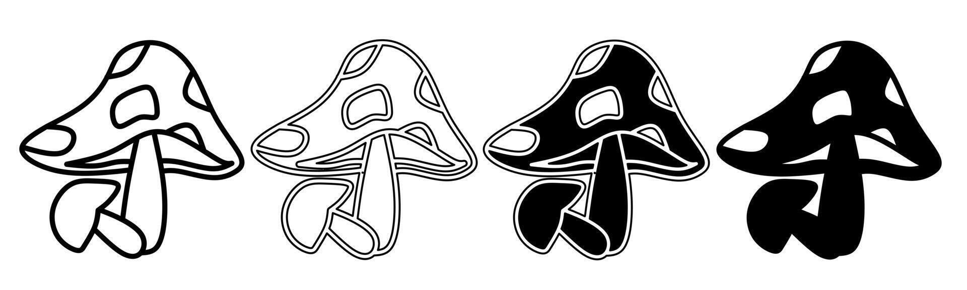 schwarz und Weiß Illustration von ein Pilz. Pilz Symbol Sammlung mit Linie. Lager Vektor Illustration.