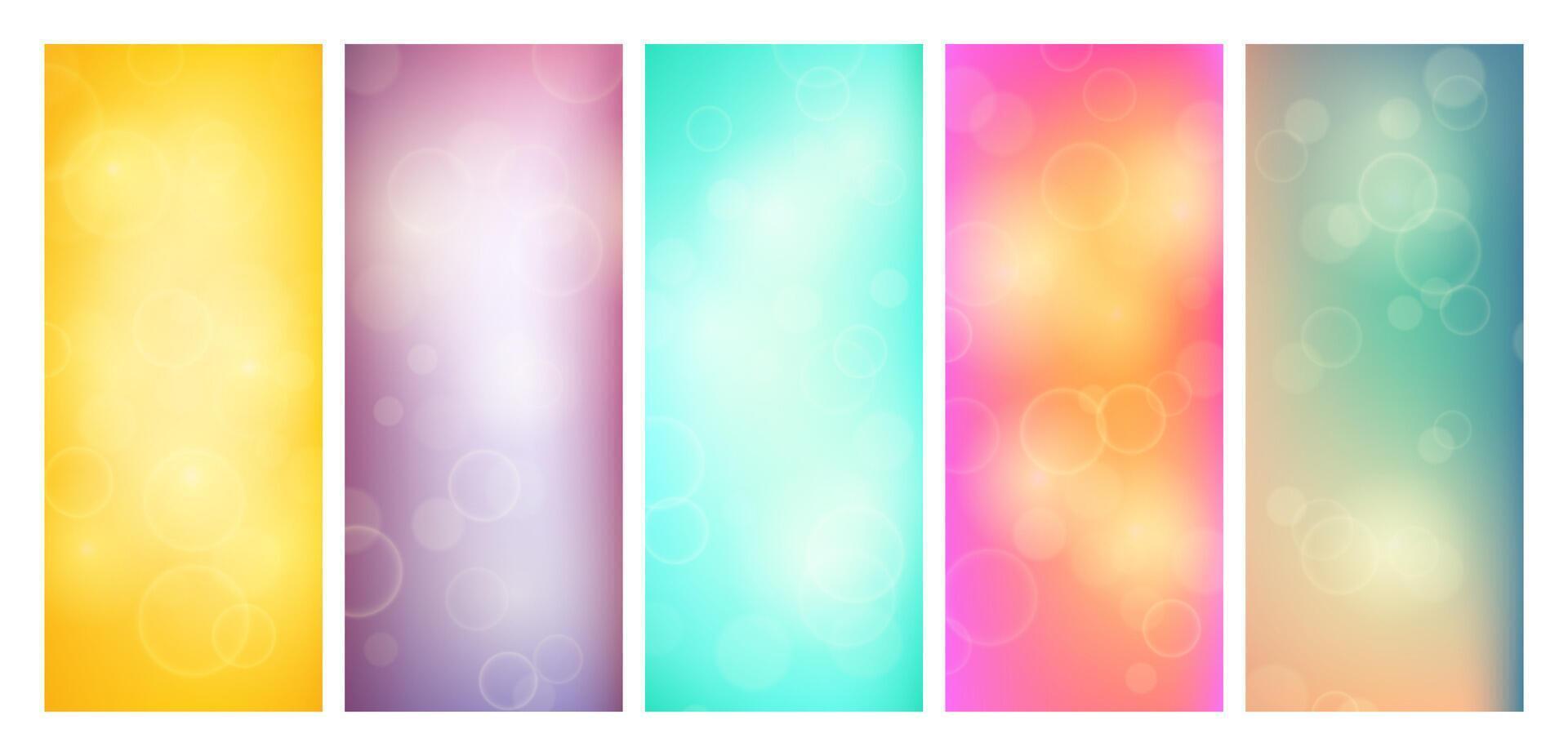 abstrakt Hintergrund mit verwischen Bokeh Licht Wirkung. einstellen von modern bunt kreisförmig verwischen Licht Hintergrund. Vektor Illustration