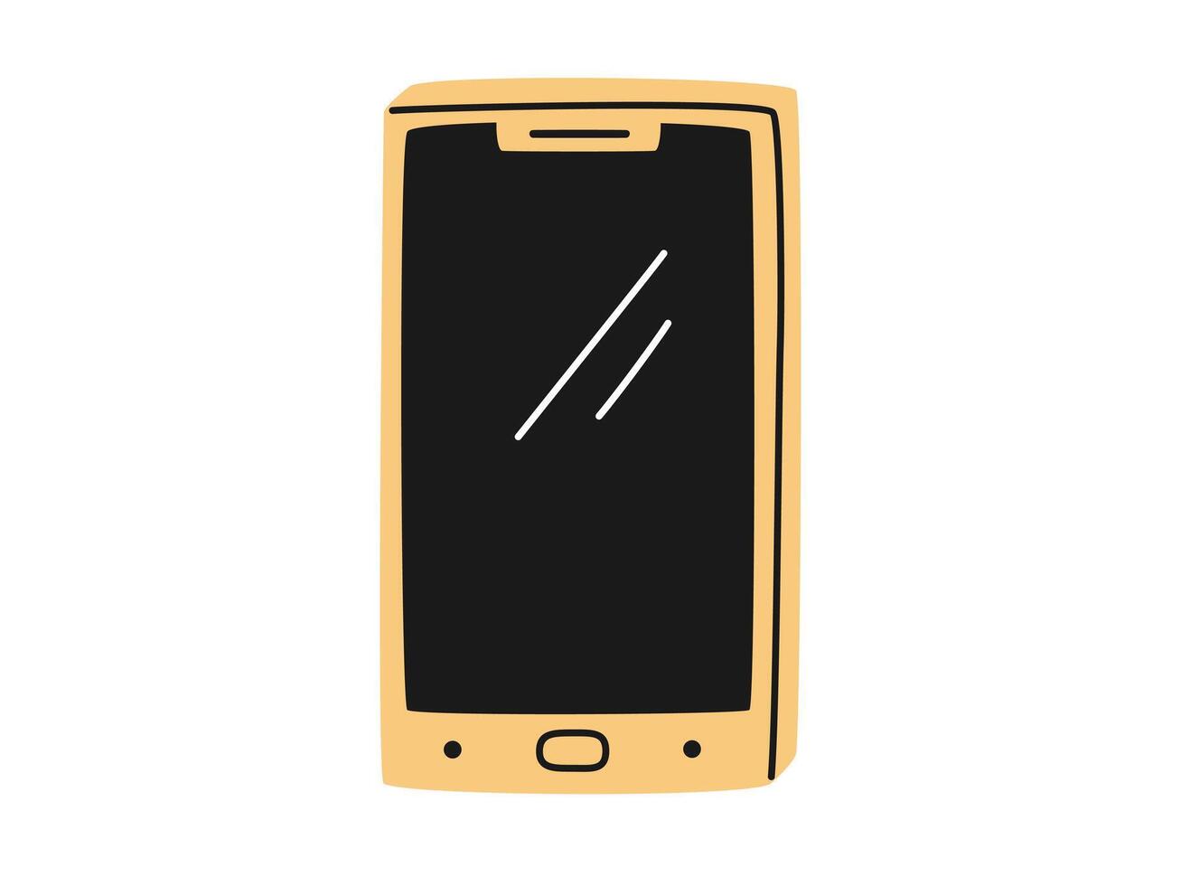 Hand gezeichnet süß Karikatur Illustration von Handy, Mobiltelefon Telefon mit schwarz Bildschirm. eben Vektor Smartphone Aufkleber im einfach farbig Gekritzel Stil. modern Gerät Symbol oder drucken. isoliert auf Weiß Hintergrund.