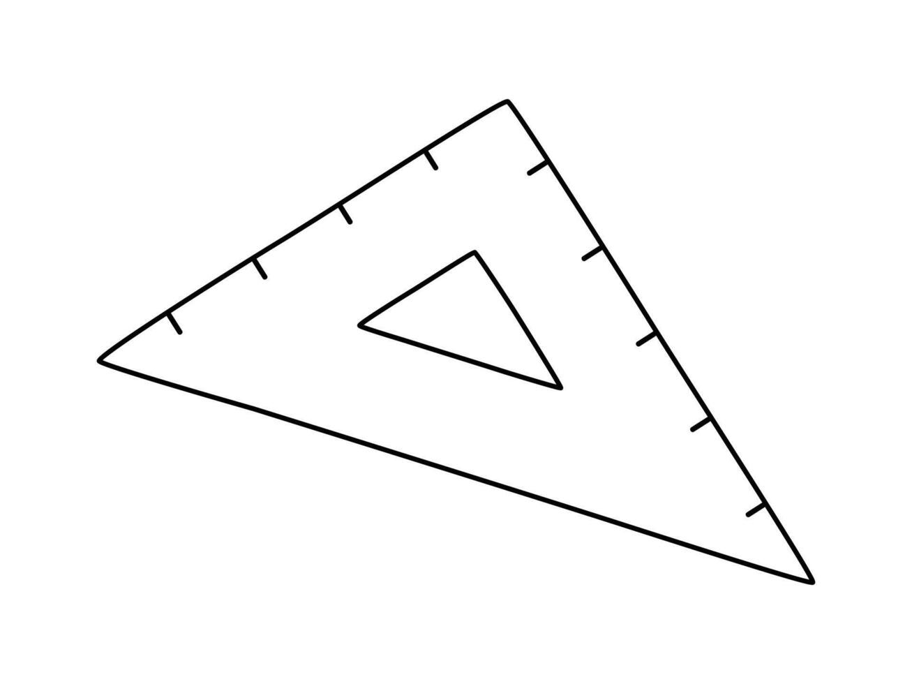 Hand gezeichnet süß Gliederung Illustration von Schule Dreieck Herrscher. eben Vektor Hochschule Schreibwaren Messung Werkzeug im Linie Kunst Gekritzel Stil. Bildung oder Studie Aufkleber, Symbol. zurück zu Schule. isoliert.