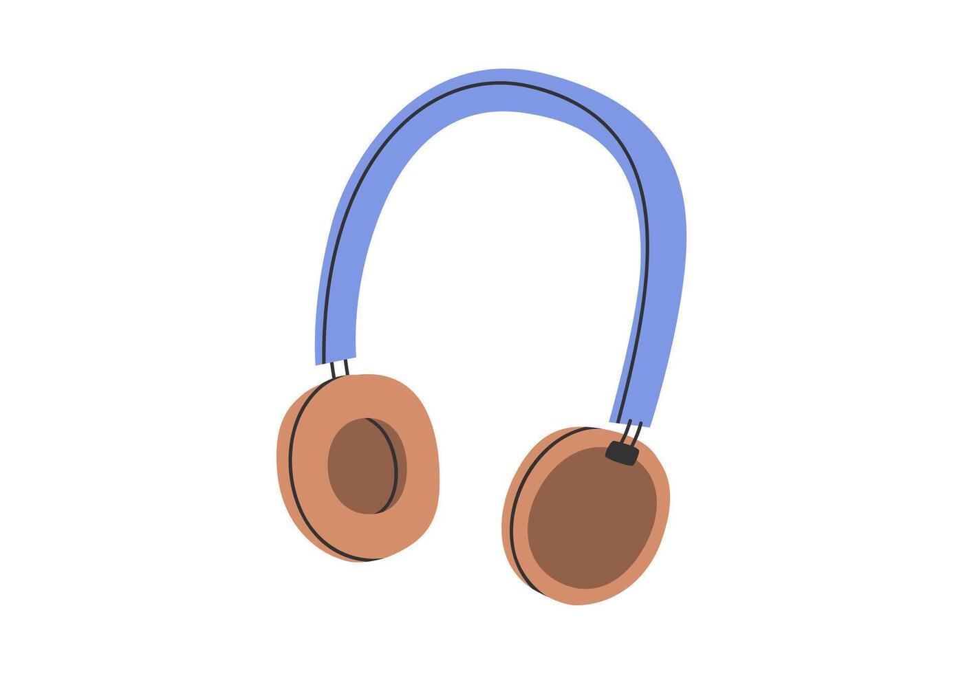 Hand gezeichnet süß Karikatur Illustration von kabellos Kopfhörer. eben Vektor Headset Aufkleber im einfach farbig Gekritzel Stil. Musik- Gerät Symbol oder drucken. isoliert auf Weiß Hintergrund.