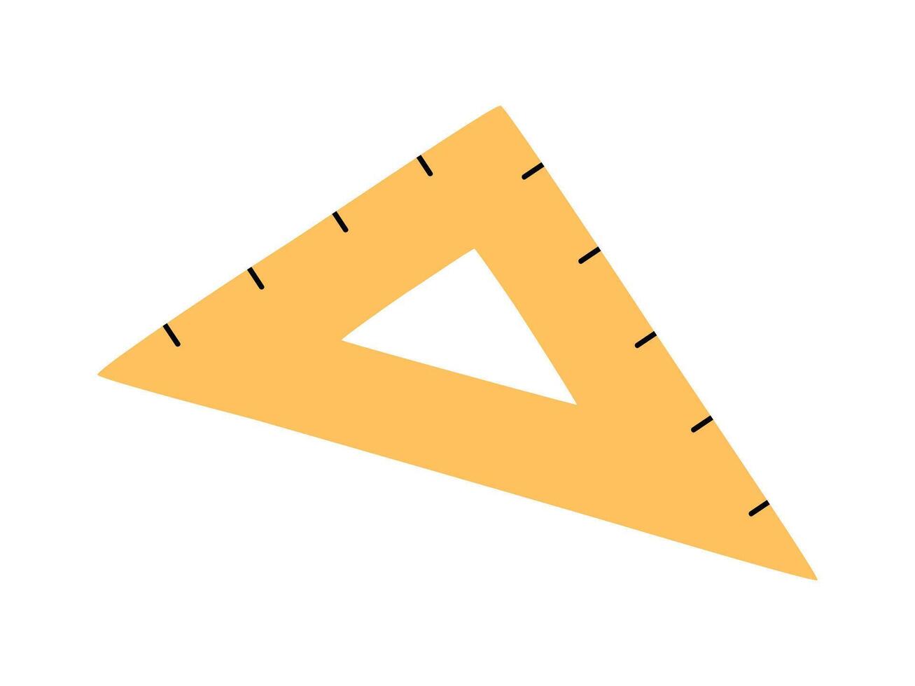 hand dragen söt illustration av skola triangel linjal. platt vektor högskola brevpapper mätning verktyg i färgad klotter stil. utbildning eller studie klistermärke, ikon. tillbaka till skola. isolerat på vit.