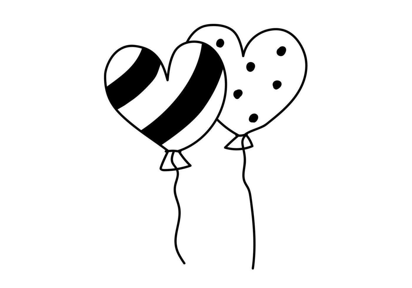 hand dragen tecknad serie illustration av översikt hjärta formad ballonger med rep. söt klotter enkel valentines dag linje konst. platt vektor kärlek, romantisk, födelsedag, fest, klistermärke, ikon eller skriva ut. isolerat.