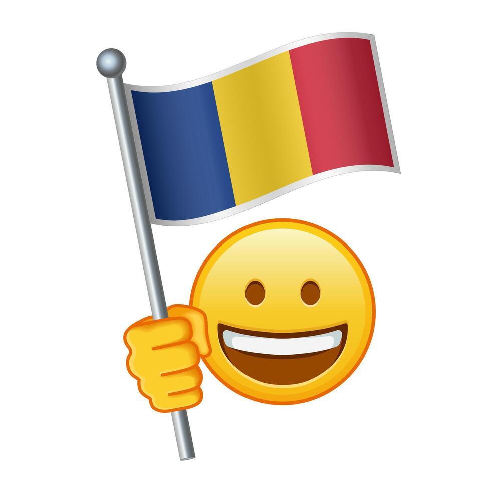 Emoji mit Rumänien Flagge groß Größe von Gelb Emoji Lächeln vektor