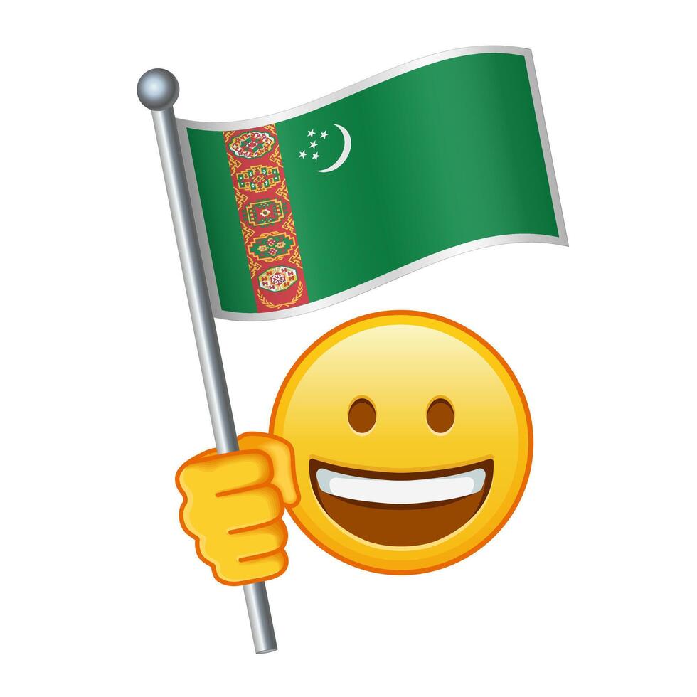 Emoji mit Turkmenistan Flagge groß Größe von Gelb Emoji Lächeln vektor