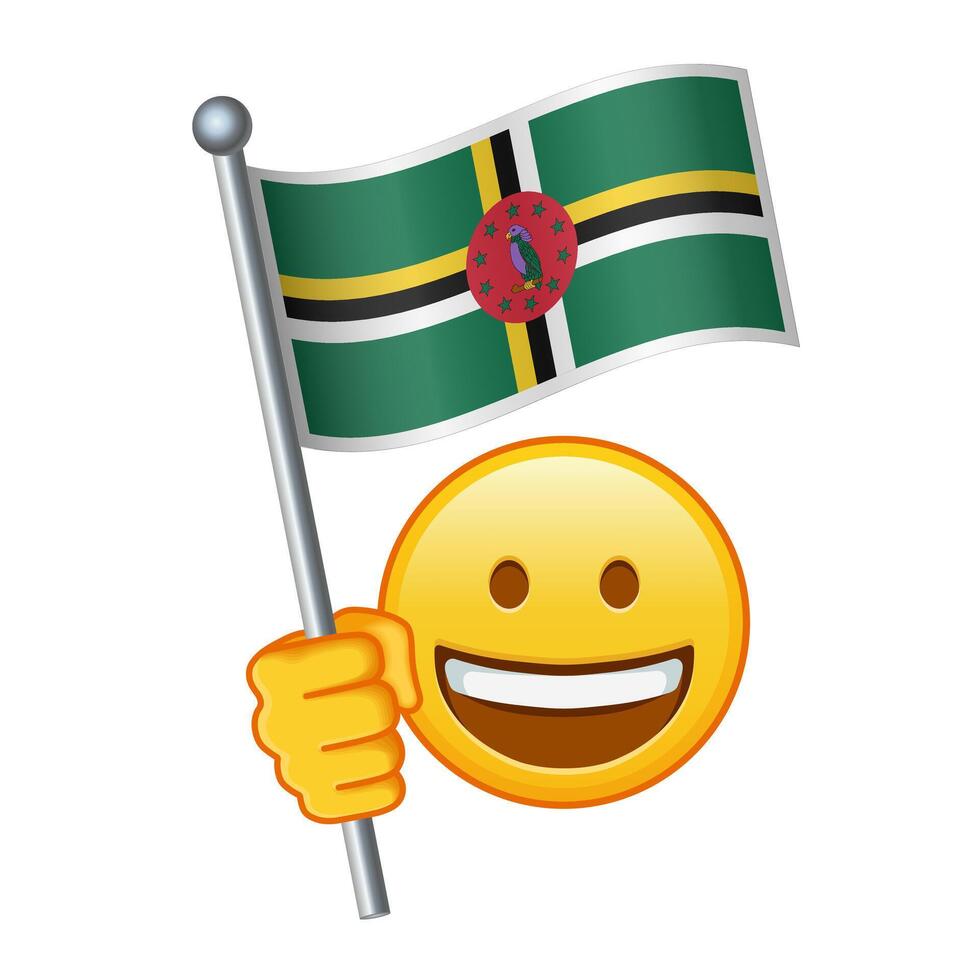 emoji med dominica flagga stor storlek av gul emoji leende vektor