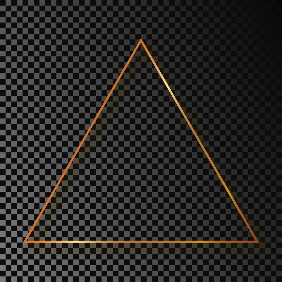 Gold glühend Dreieck Rahmen mit Schatten isoliert auf dunkel Hintergrund. glänzend Rahmen mit glühend Auswirkungen. Vektor Illustration.