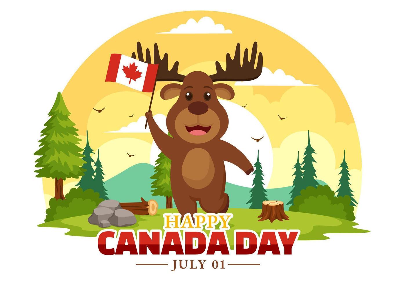 Lycklig kanada dag vektor illustration firande i 1:a juli med lönn, Karta och band i nationell Semester platt tecknad serie bakgrund