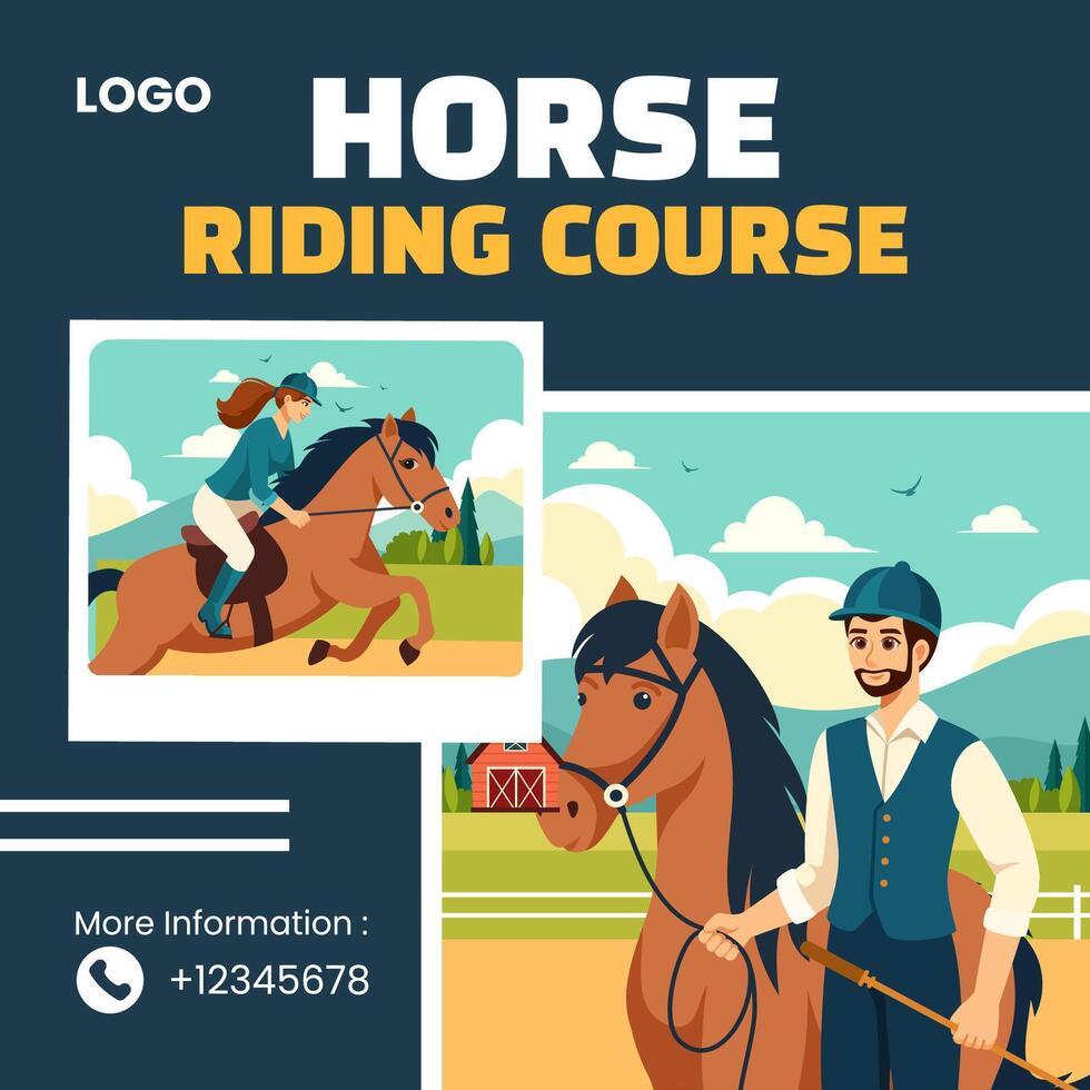 Pferd Trainer Sozial Medien Illustration eben Karikatur Hand gezeichnet Vorlagen Hintergrund vektor