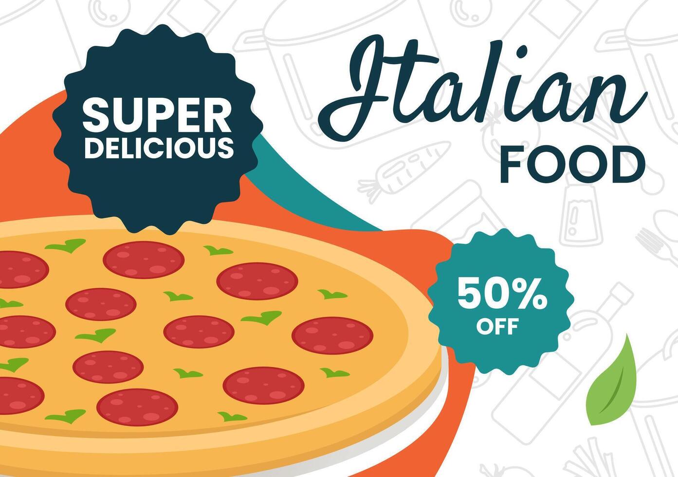 italiensk mat social media bakgrund platt tecknad serie hand dragen mallar illustration vektor