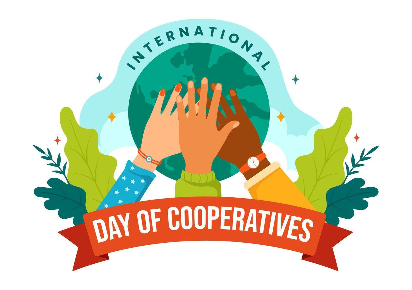 internationell dag av kooperativ vektor illustration på 6 juli med människor till de komplementär mål av de förenad nationer i platt bakgrund