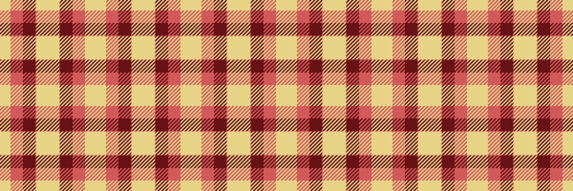 Nostalgie Textil- Stoff überprüfen, gestaltet Muster Textur Plaid. Netz Vektor Hintergrund nahtlos Tartan im Gelb und indisch rot Farben.