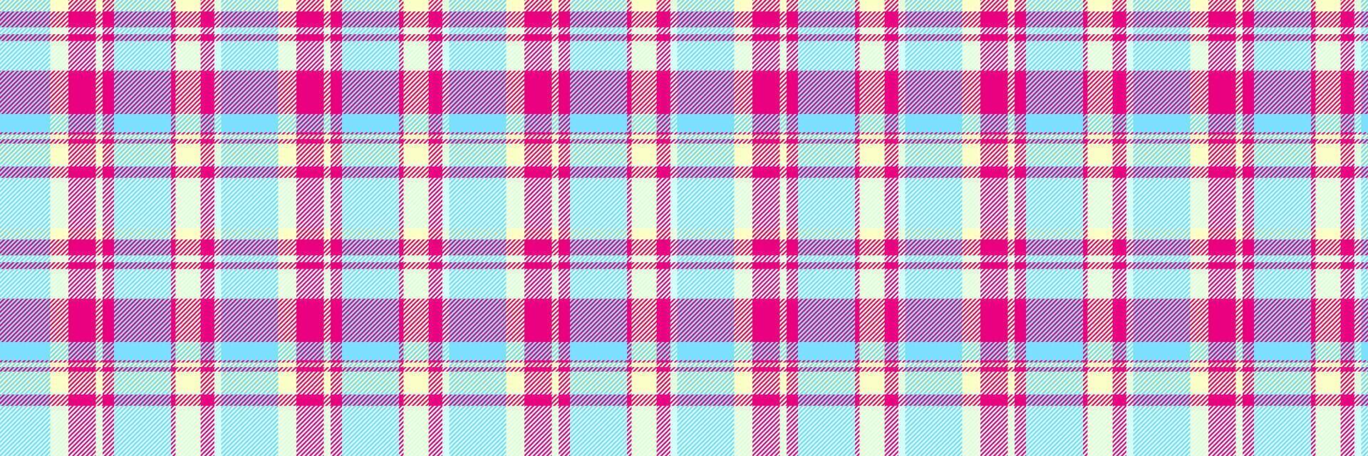 Bandana prüfen Plaid Textur, regulär Tartan Textil- Muster. Stich nahtlos Vektor Stoff Hintergrund im cyan und Mexikaner Rosa Farben.