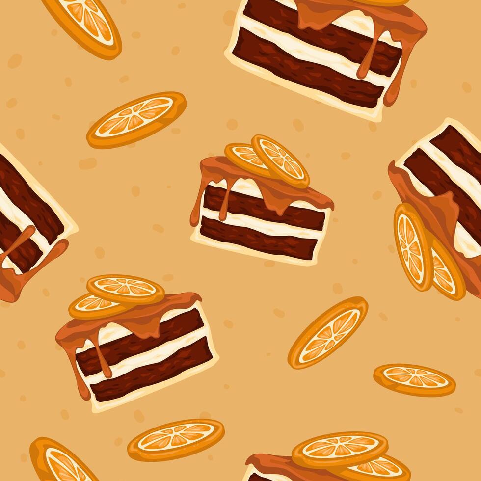 Orange Scheiben, Schokolade Kuchen mit Sahne Füllung vektor