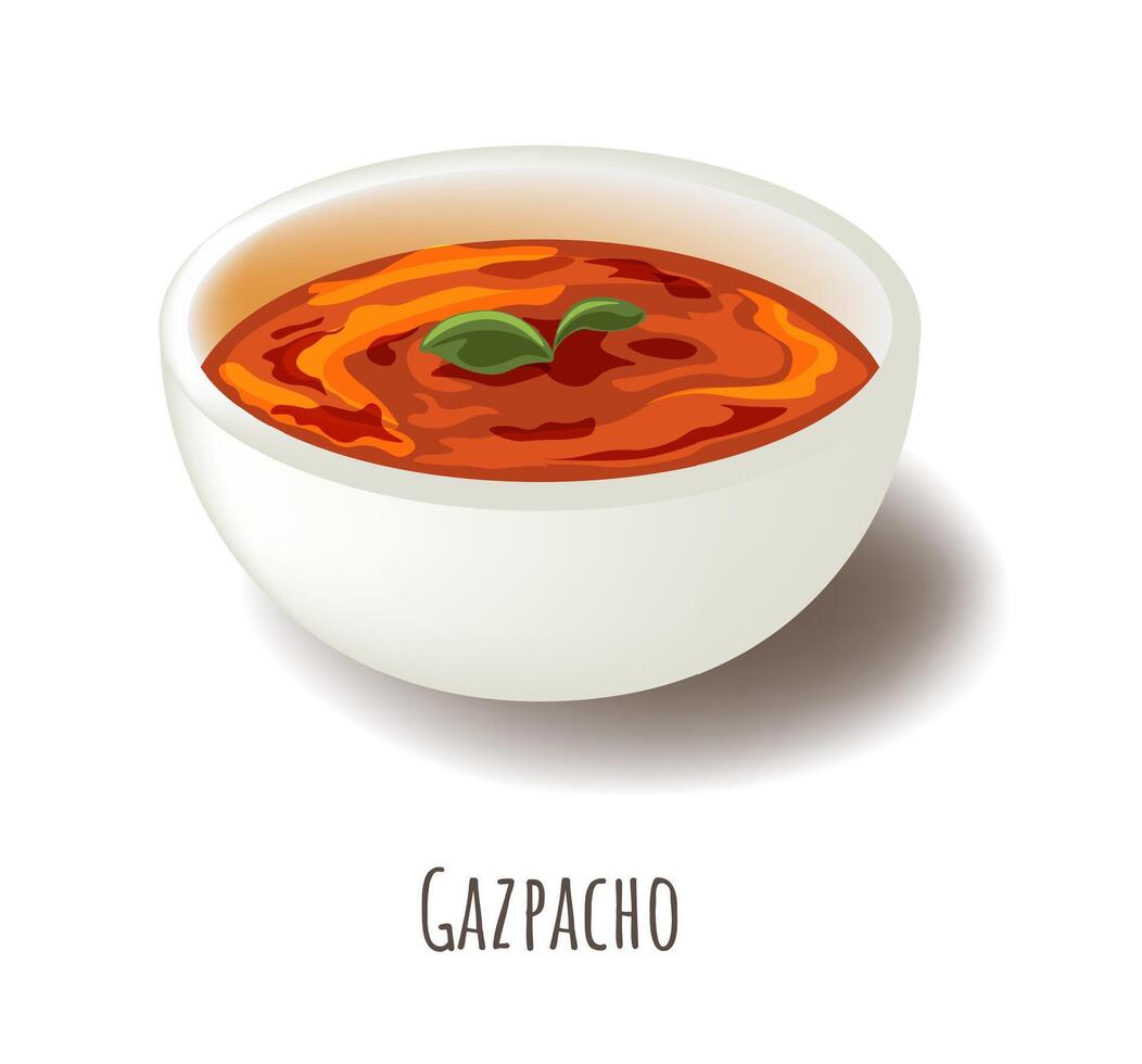 gazpacho kall spanska kryddad tomat soppa i skål vektor