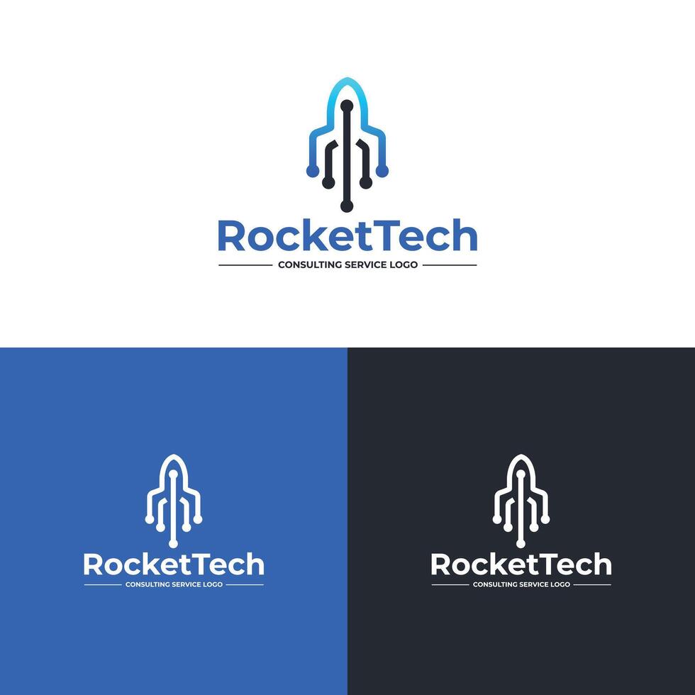 Rakete Logo Design Konzept zum Digital Marketing, Geschäft Start-up, oder Geschäft Berater Dienstleistungen vektor