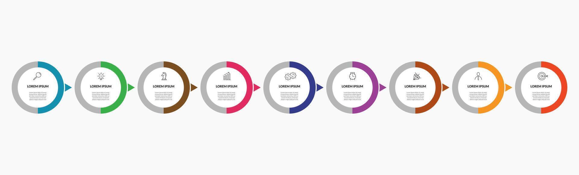 Vektor Infografik Design Geschäft Vorlage mit Symbole und 9 Optionen oder Schritte. Platz Design oder Diagramm