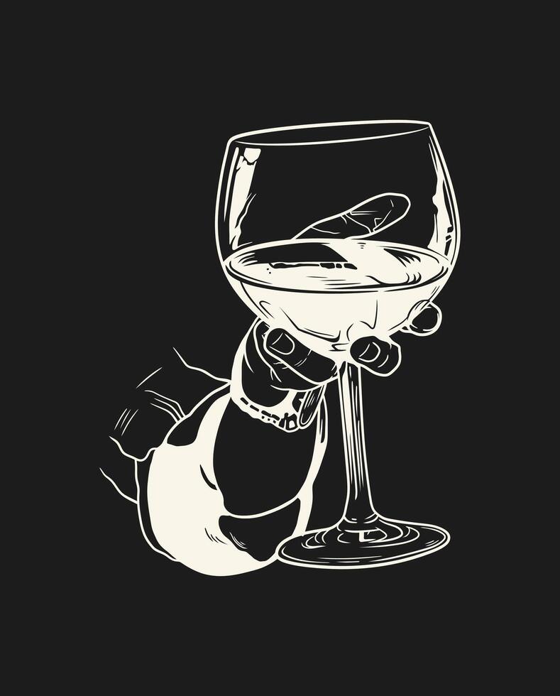 en enkel och elegant illustration av en hand innehav en glas av vin vektor