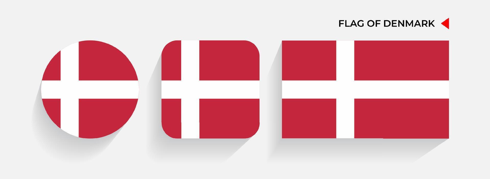 Danmark flaggor anordnad i runda, fyrkant och rektangulär former vektor
