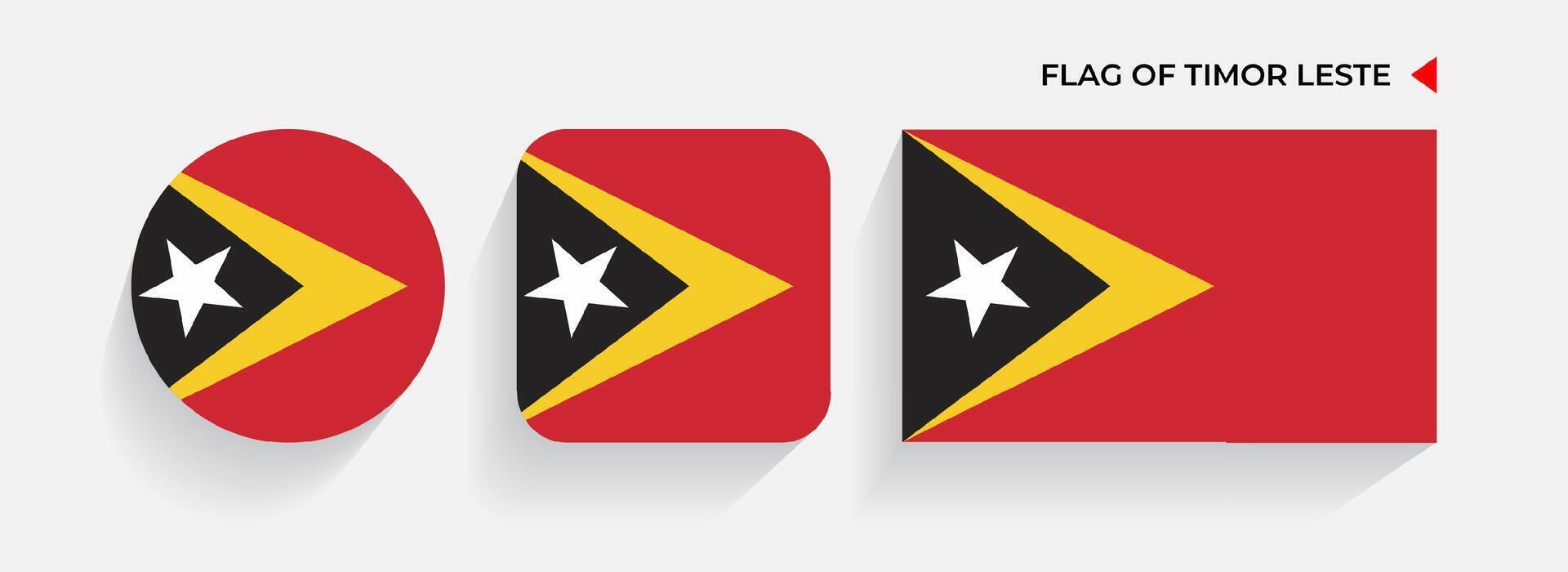 Timor leste Flaggen vereinbart worden im runden, Platz und rechteckig Formen vektor