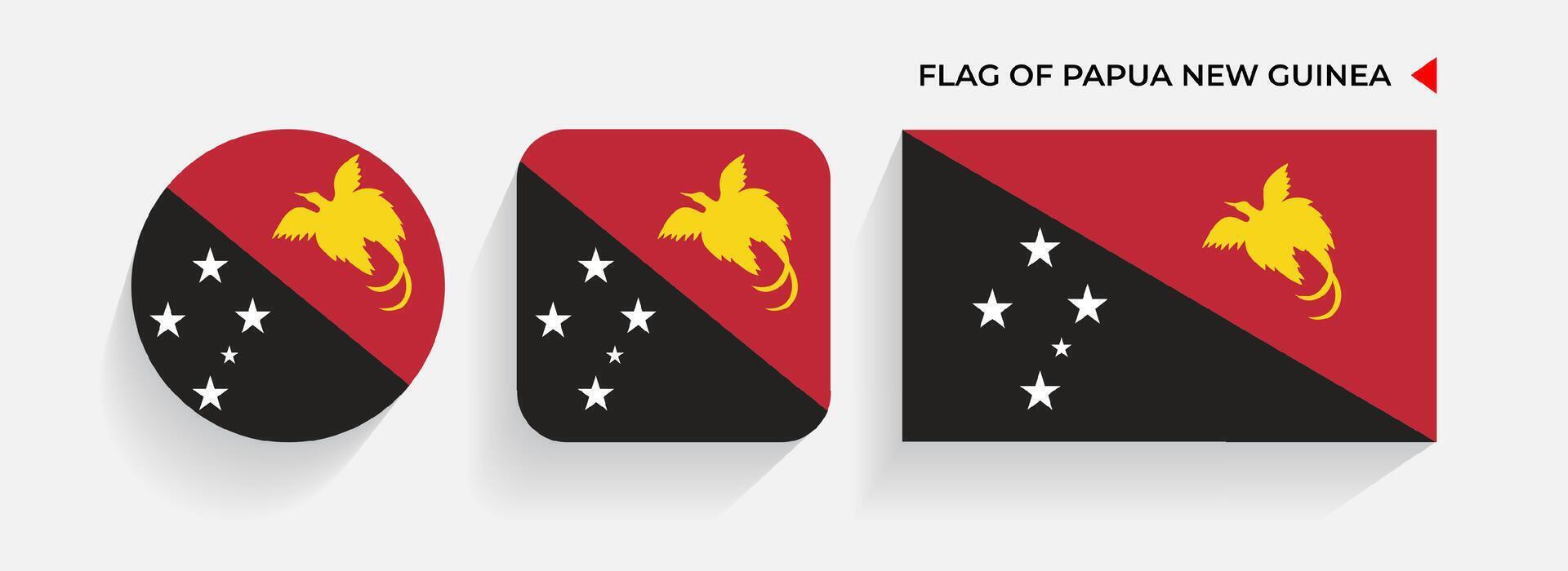 Papua Neu Guinea Flaggen vereinbart worden im runden, Platz und rechteckig Formen vektor