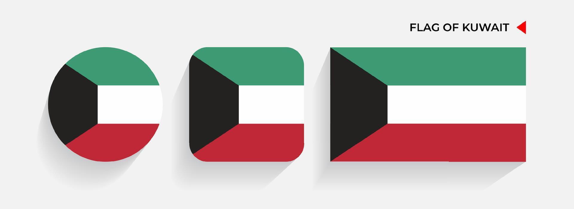 Kuwait Flaggen vereinbart worden im runden, Platz und rechteckig Formen vektor