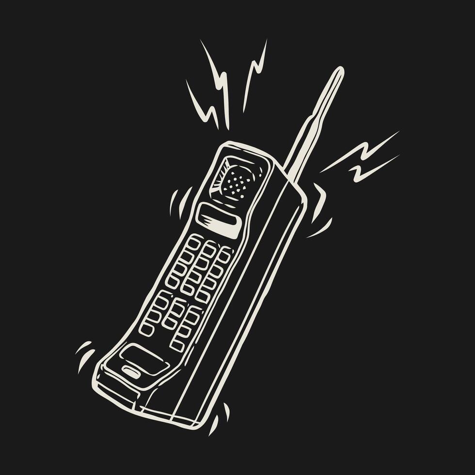 ein Klingeln schnurlos Telefon im ein nostalgisch, Hand gezeichnet Vektor Illustration