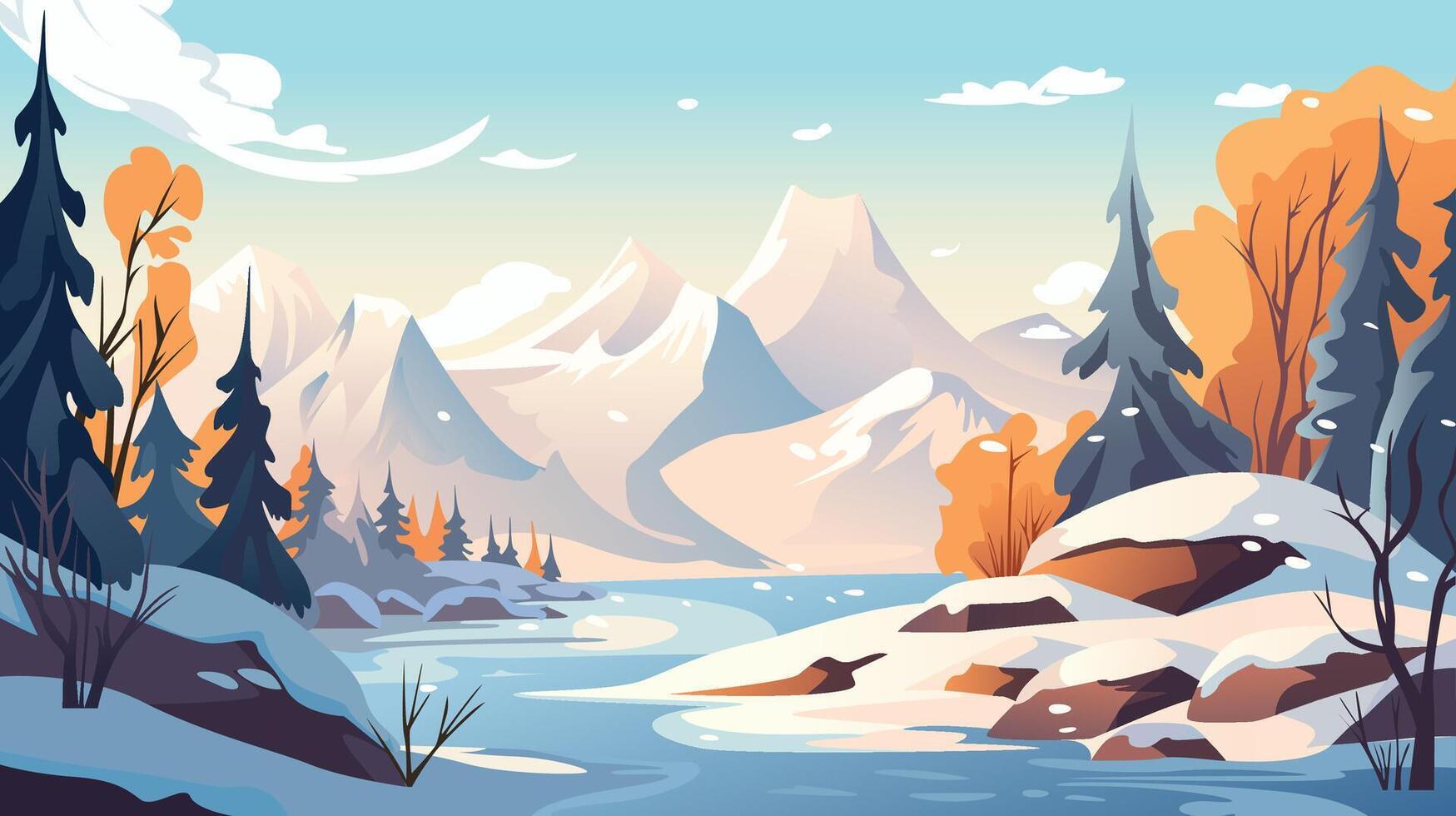 vinter- landskap med snöig skog, vektor illustration