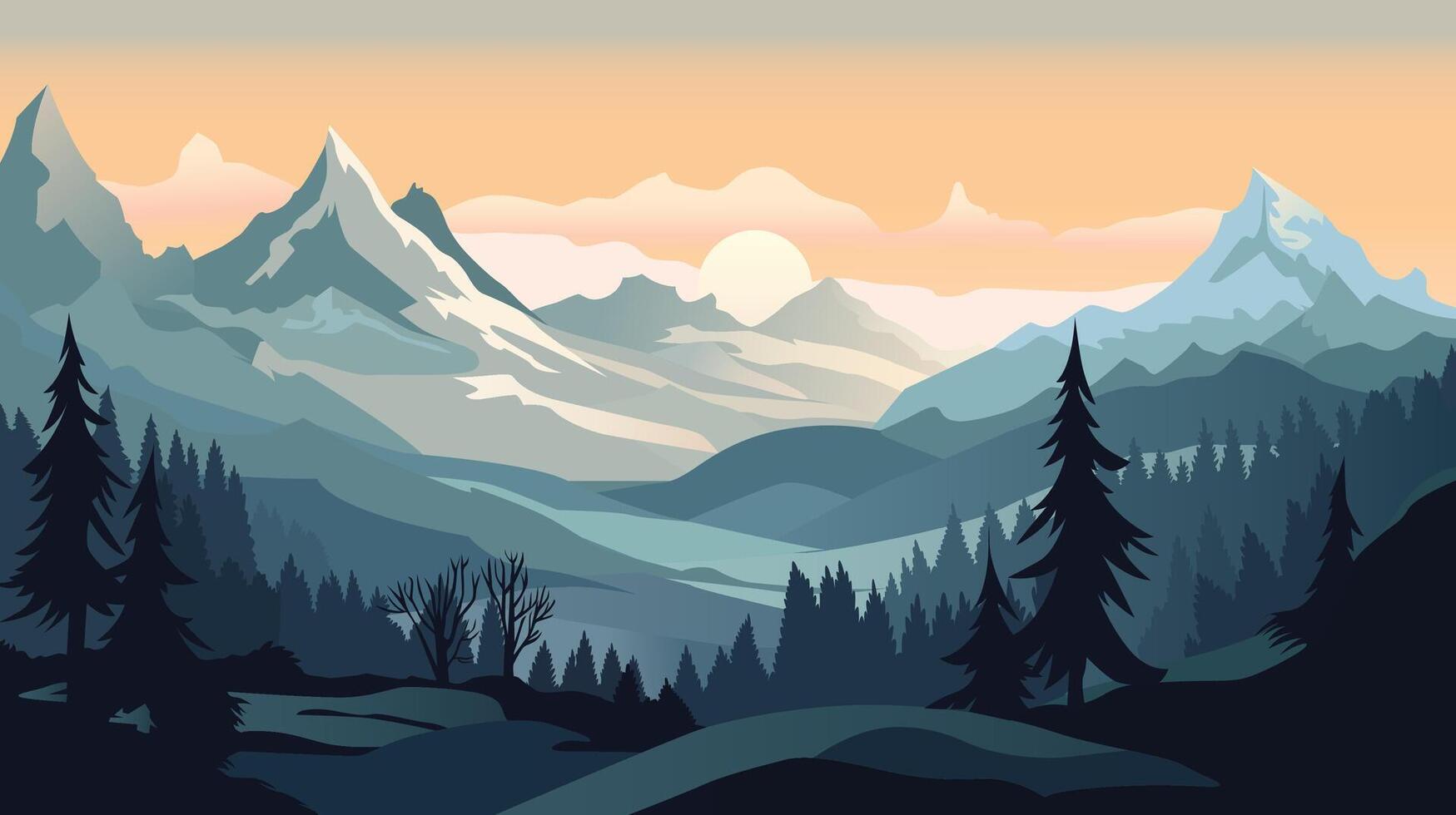 vinter- landskap med snöig skog, vektor illustration