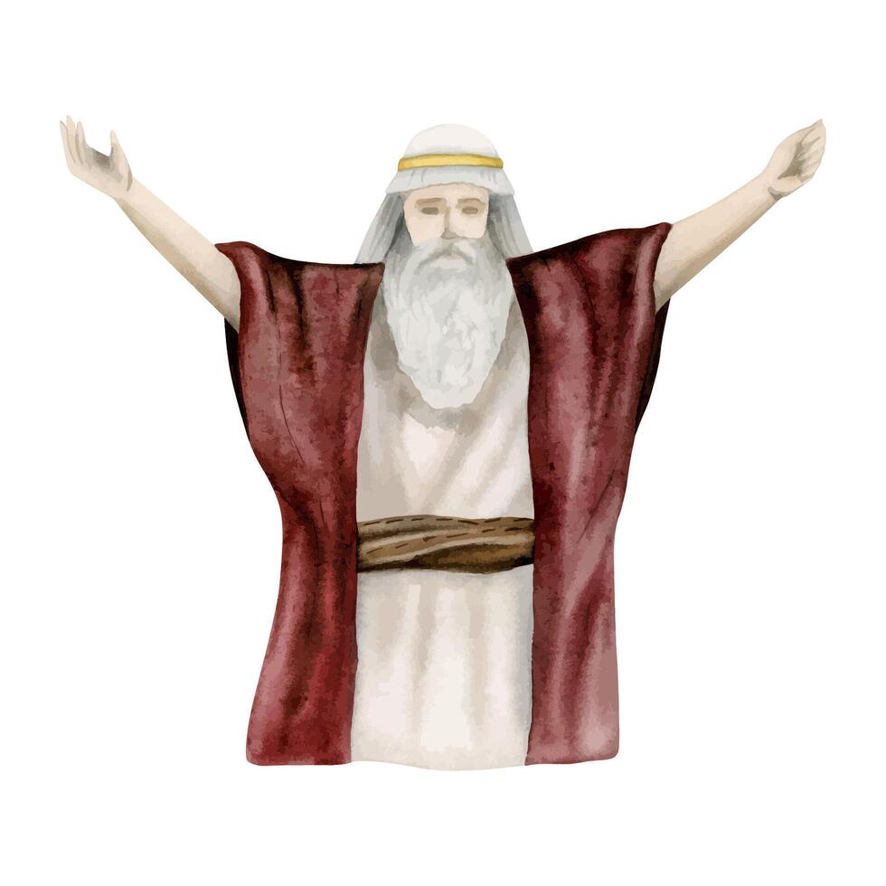 Moses Porträt mit angehoben Hände zum Trennung rot Meer im Exodus, Passah Vektor Illustration von Haggada Geschichte