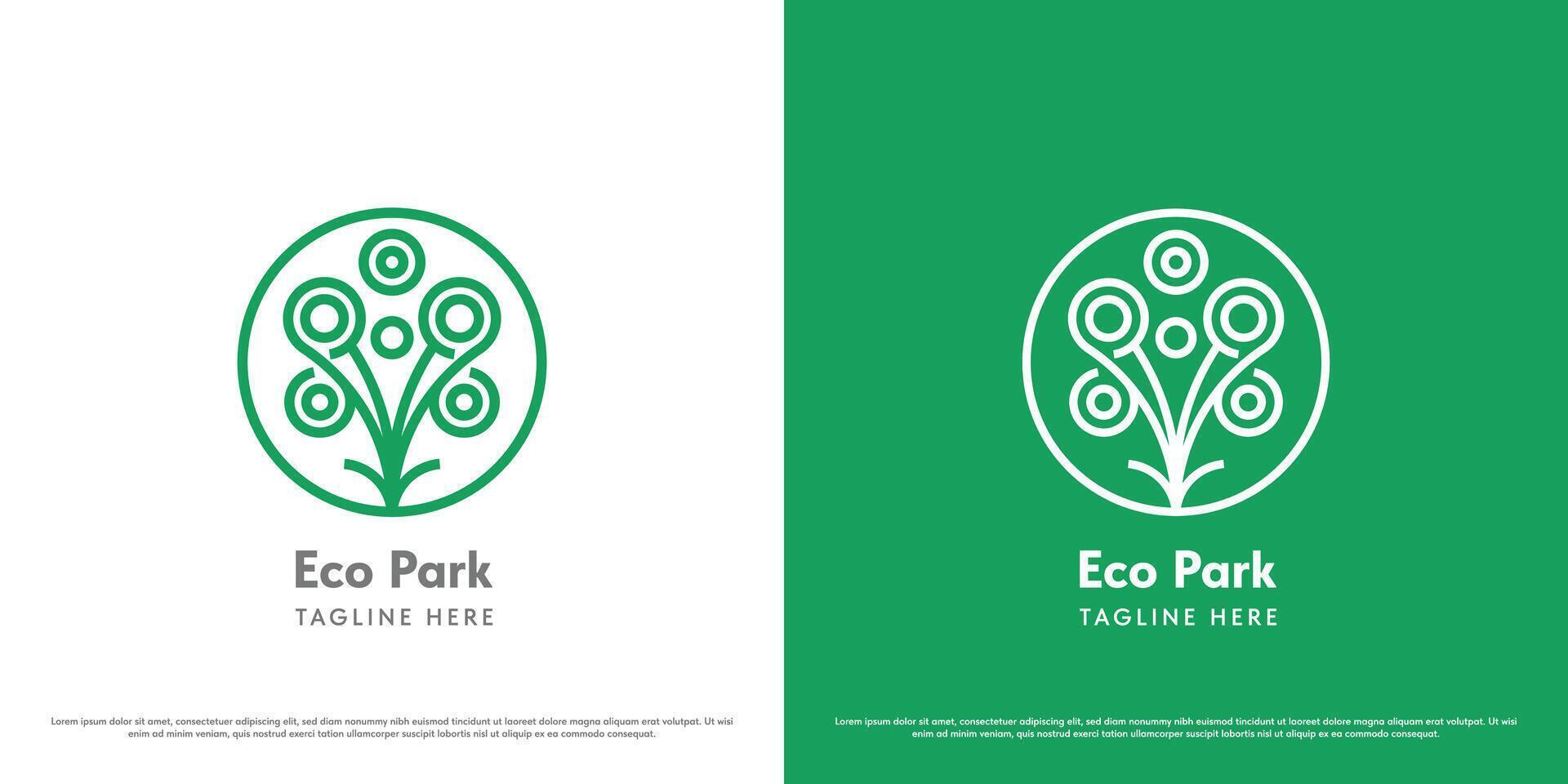 eco parkera natur logotyp ikon design. abstrakt linjär linje grön blad växt träd blad vintergröna lövverk trädgård cirkel form. enkel växa natur mynta minimal minimalistisk modern symbol design illustration. vektor