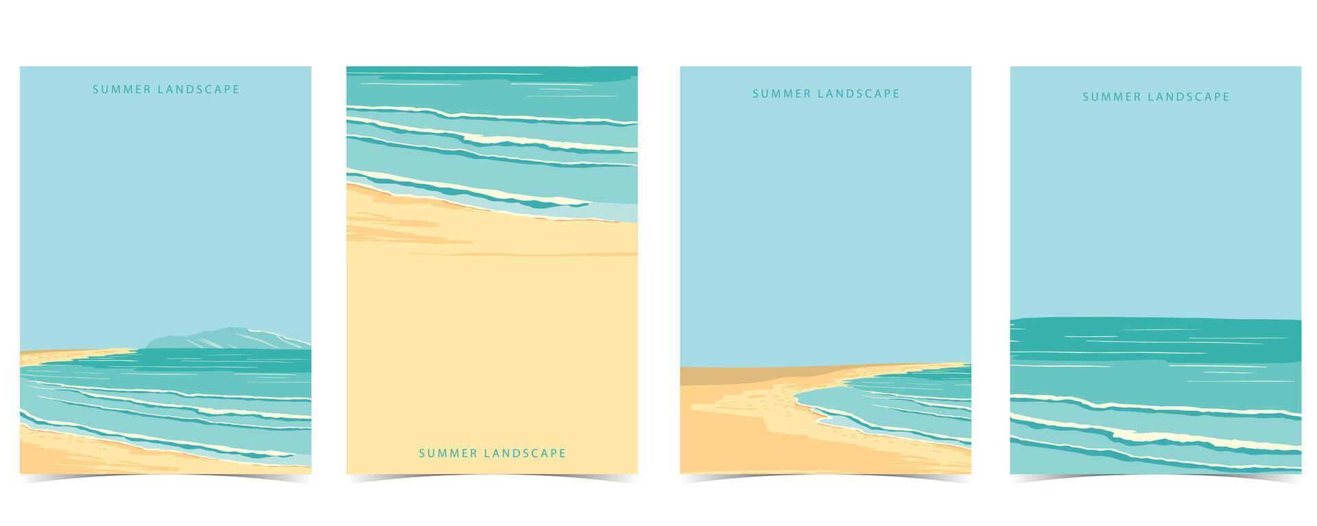 Strand Hintergrund mit Meer, Sand, Himmel. Illustration Vektor zum a4 Seite Design