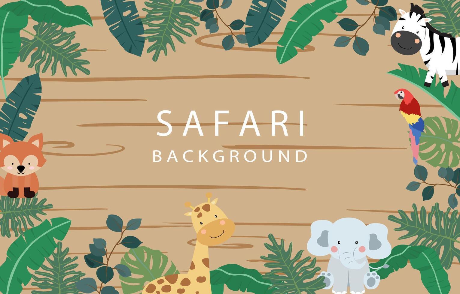 Safari Banner mit Giraffe, Elefant, Zebra, Fuchs und Blatt Rahmen vektor