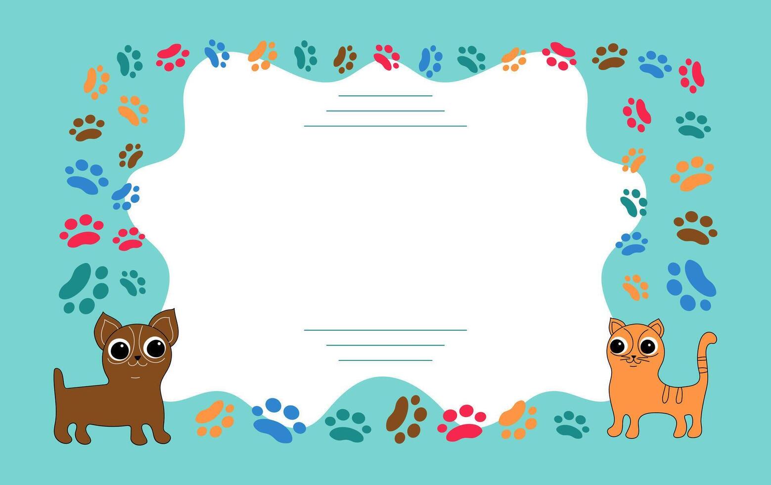 tömma ram, gräns tecknad serie hund, katt. fotspår, djur- Tass grafik. ritad för hand ikoner med söt sällskapsdjur. kort med plats för text. Produkter för sällskapsdjur. sällskapsdjur lägga märke till baner begrepp vektor illustration.