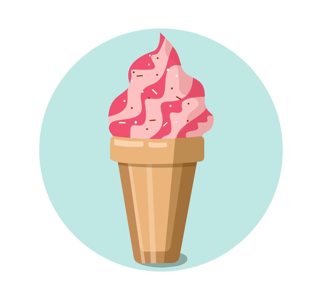 Kaffee trinken gekühlt mit Eis im ein Einweg Plastik Tasse. Dessert mit ausgepeitscht Creme, Schokolade oder Karamell Füllung und mit Kohlensäure trinken. Eis Creme. Vektor eben Illustration. isoliert Hintergrund.