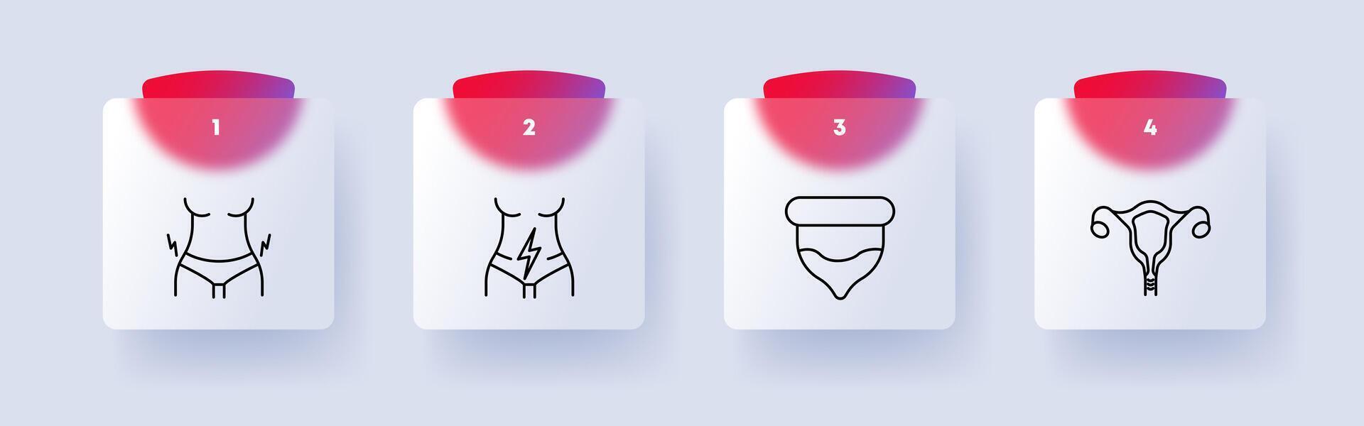 Sex einstellen Symbol. Kondom, weiblich Hüften, Menstruation, Verhütungsmittel, Pack von Pillen, weiblich reproduktiv Organ, Nummerierung. Glasmorphismus Stil. vektor