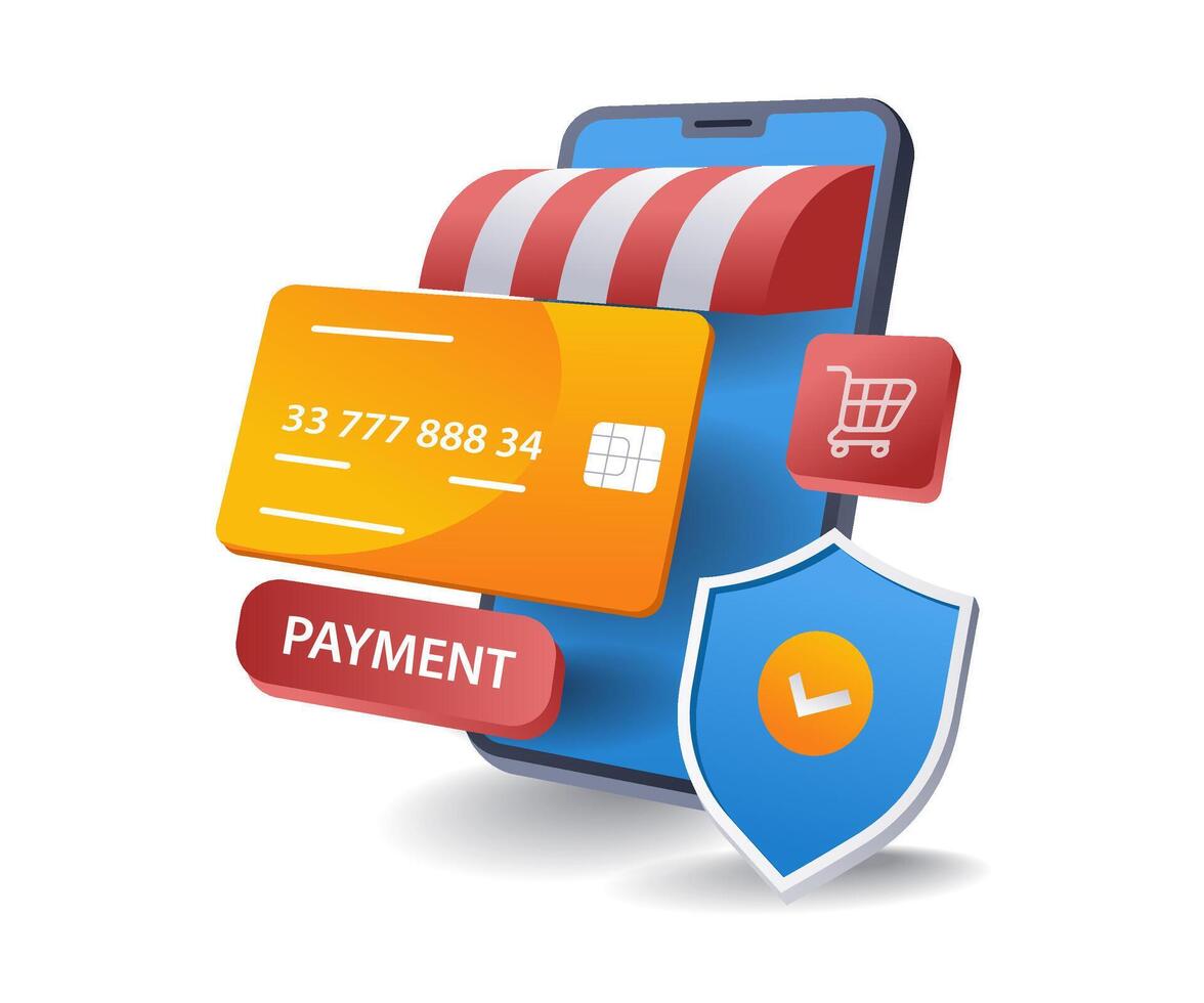 säkerhet av uppkopplad betalning transaktioner e-handel begrepp, platt isometrisk 3d illustration vektor