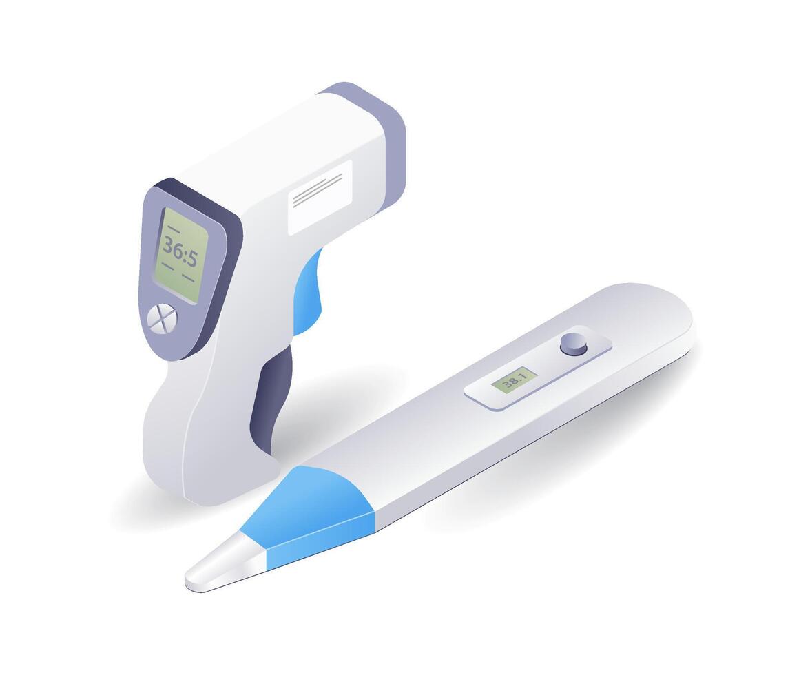 medizinisch Ausrüstung Überprüfung Patienten Körper Temperatur eben isometrisch Illustration vektor