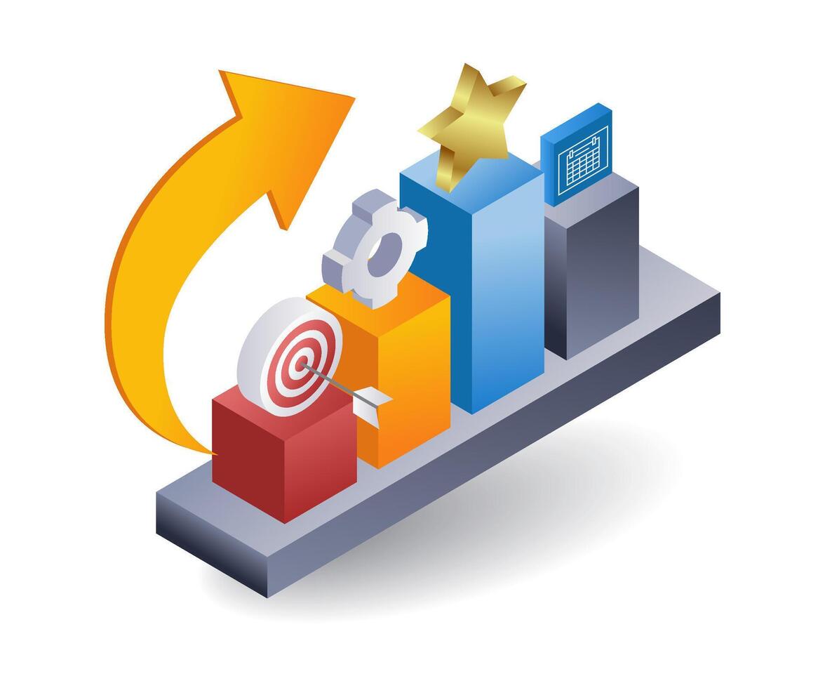 Bar Analyse von Geschäft Entwicklung eben isometrisch 3d Illustration vektor