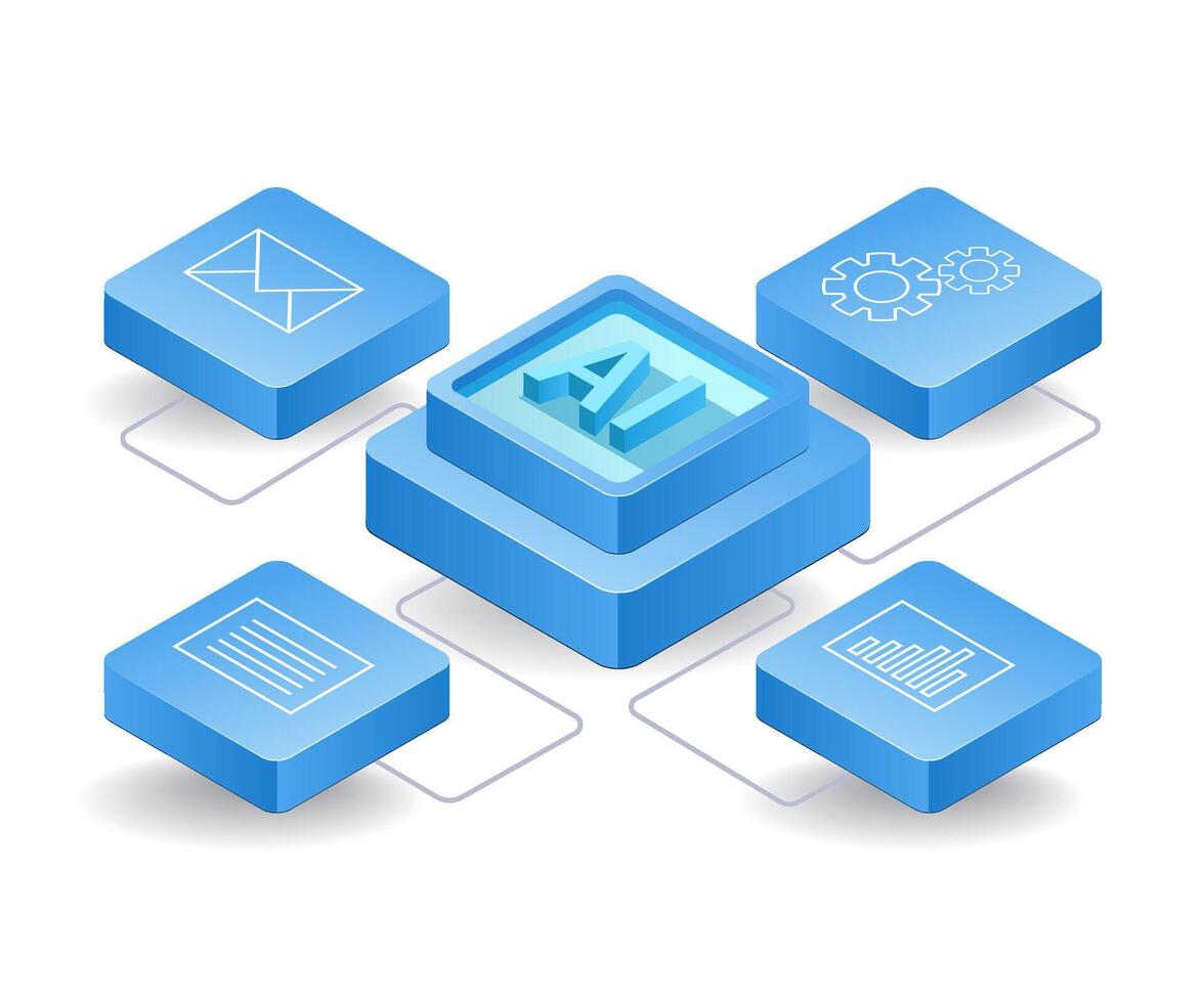 artificiell intelligens nätverk förvaltning platt isometrisk 3d illustration vektor