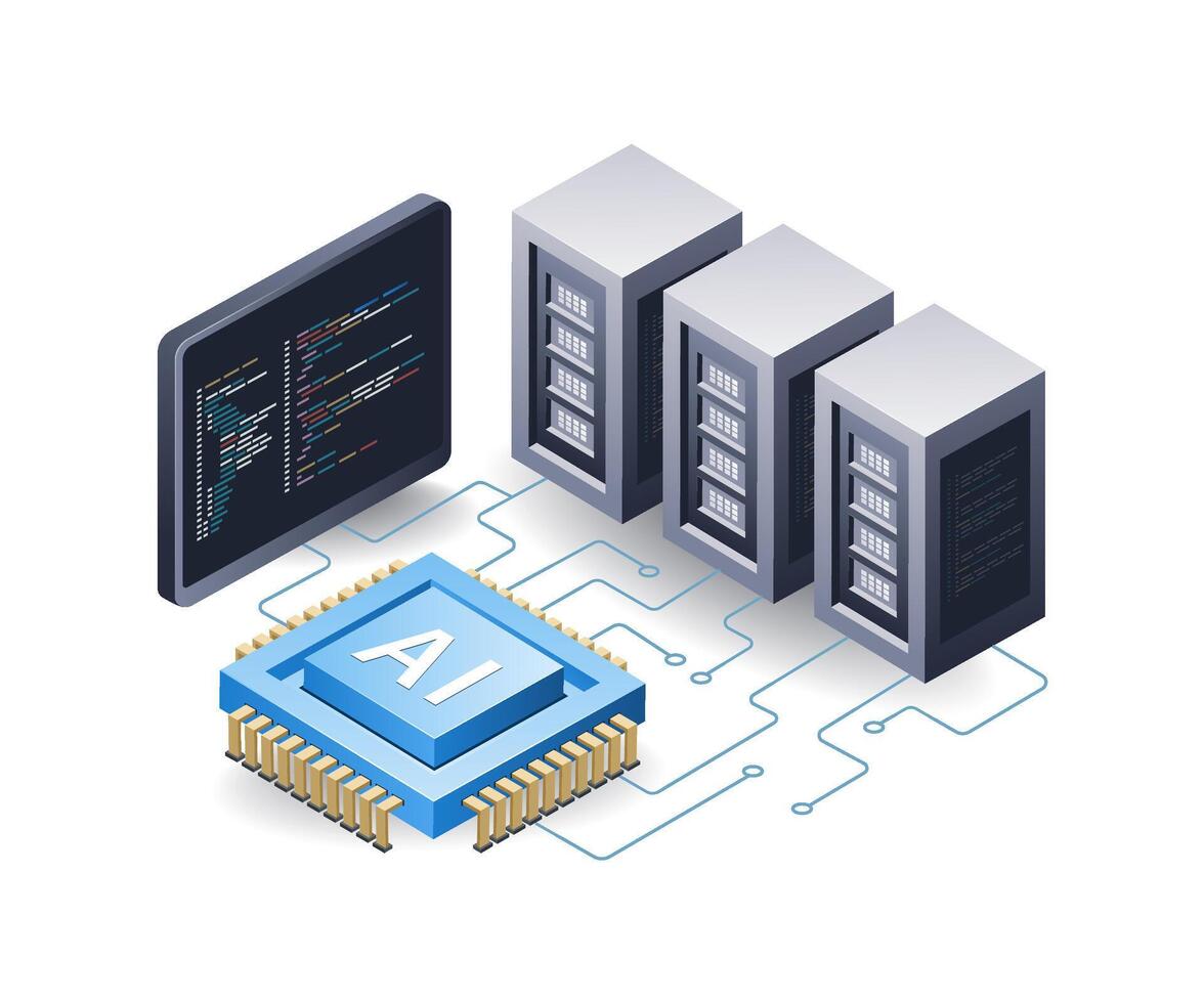 künstlich Intelligenz Server Computer Technologie Konzept, eben isometrisch 3d Illustration vektor